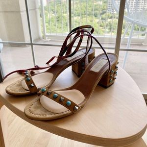 Valentino Leather Rockstud Ankle Wrap Sandals